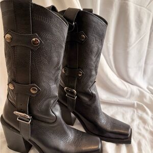 Steve Madden Black Leather Combat Boots